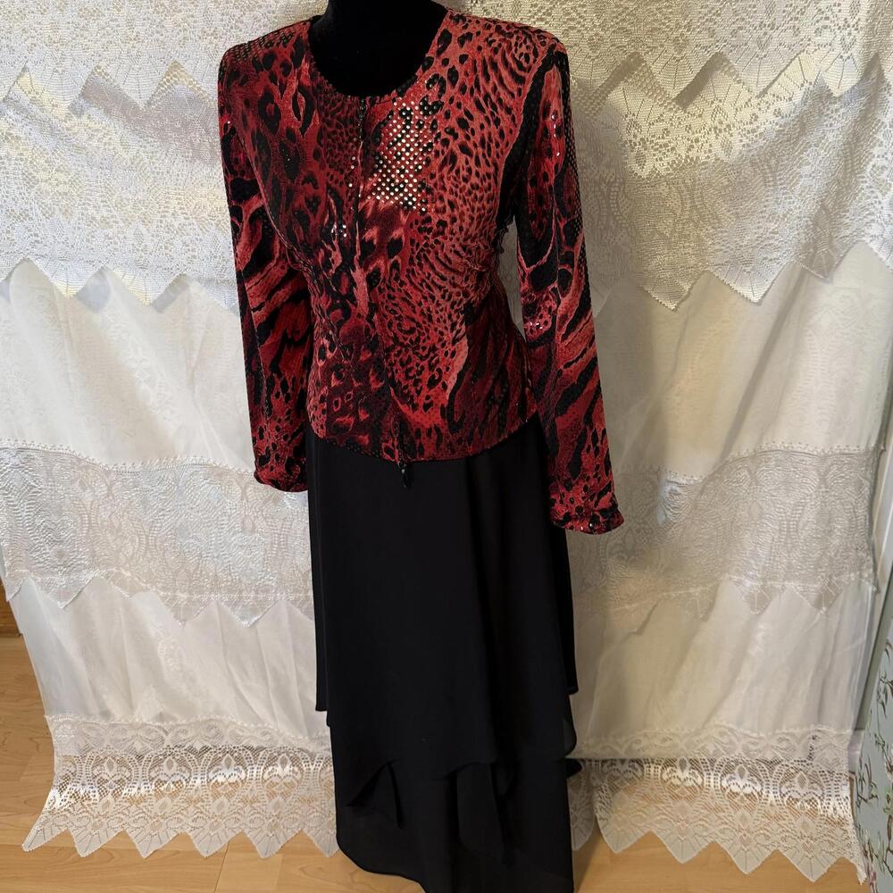Vtg Joseph Ribkoff Trends 2 Piece Layered Sheer Maxi + Shimmer Zip-Up size XS/S